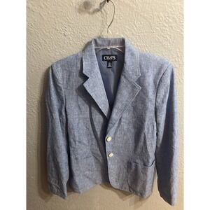 Chaps Women Blue & White Linen‎ Blend Blazer  Size 8